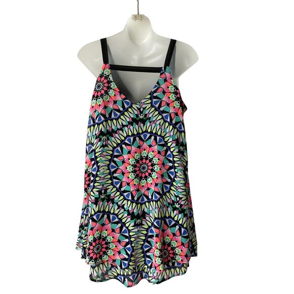 2/$30 Xhilaration 1980s Tank Dress Women Small Blue Pink Geo Kaleidoscope Hippie - Picture 2 of 8